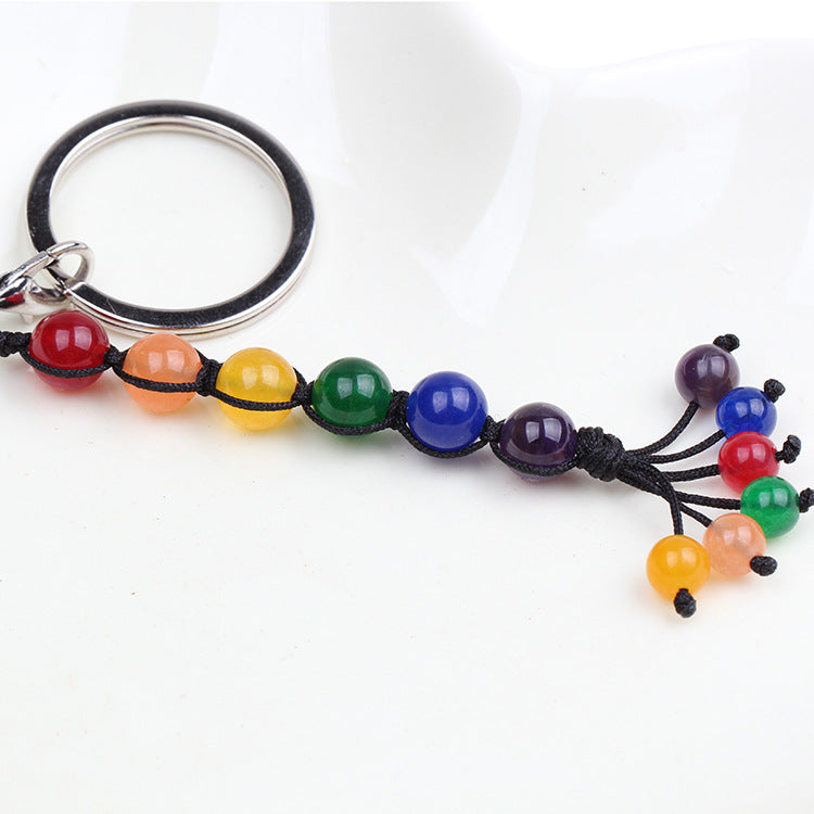 Wholesale Stone Six Color Braided Rainbow Metal Keychain